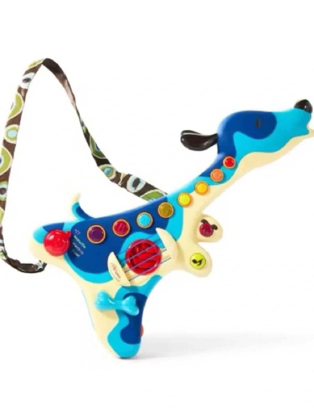 Wooden Blue Puppy Guitar Toy with Strap - Interactive Music Play